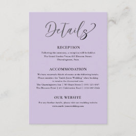 Tarjeta De Recepción Detalles del Boda púrpura moderno