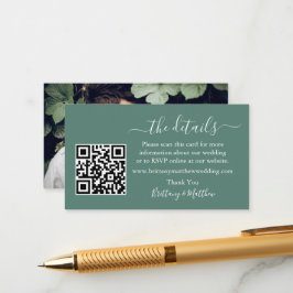 Tarjeta De Recepción Detalles del boda QR Photo Eucalyptus Green