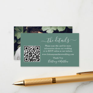 Tarjeta De Recepción Detalles del boda QR Photo Eucalyptus Green