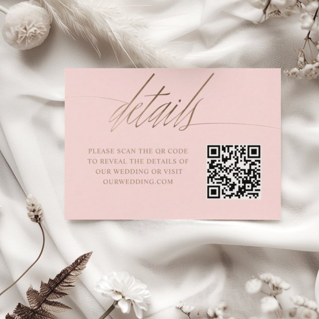 Tarjeta De Recepción Detalles del Boda QR simple rosa y falso oro (Subido por el creador)