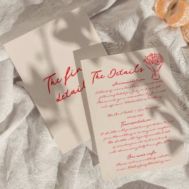 Tarjeta De Recepción Detalles del Boda Quirky Rojo Dibujado A Mano (Subido por el creador)