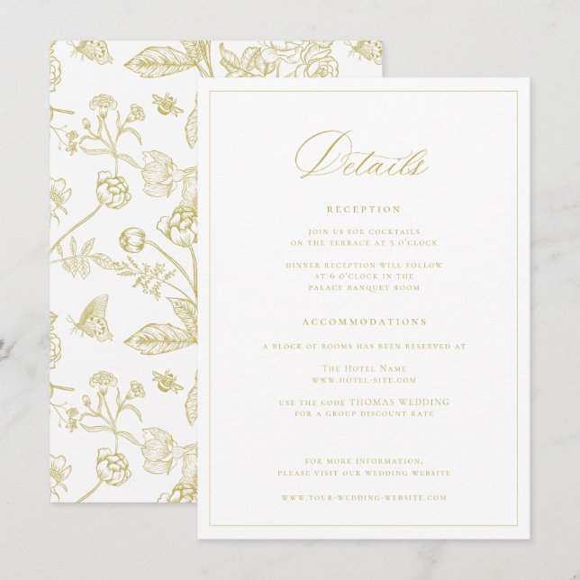 Tarjeta De Recepción Detalles del Boda Regency Era Gold (Anverso / Reverso)