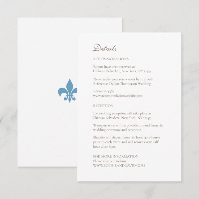 Tarjeta De Recepción Detalles del Boda Regency French Fleur de Lis (Anverso / Reverso)