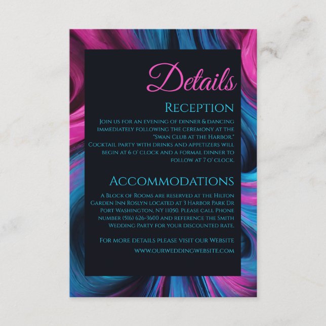 Tarjeta De Recepción Detalles del boda-Resumen moderno Azul y rosa- (Anverso)