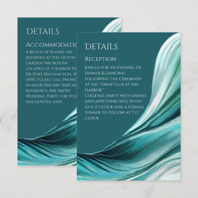 Tarjeta De Recepción Detalles del boda-Resumen moderno de Emerald Green (Anverso / Reverso)