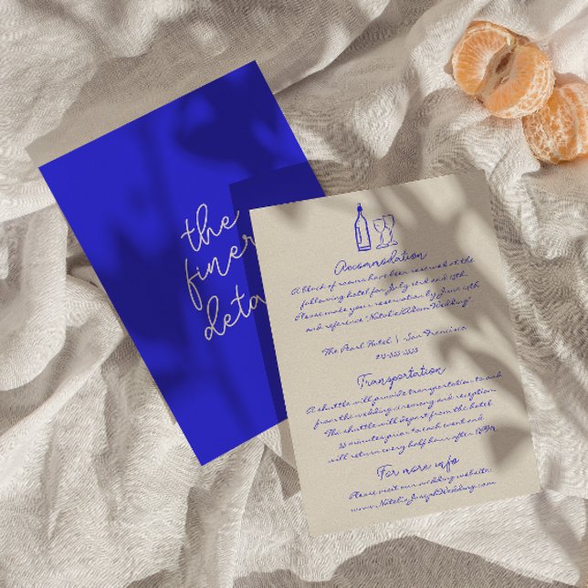Tarjeta De Recepción Detalles del Boda Retro Azul dibujado a mano (Subido por el creador)