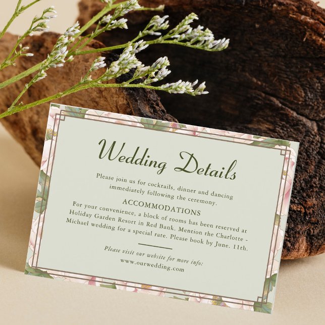 Tarjeta De Recepción Detalles del Boda Retro Sage Green y Rubor (Subido por el creador)