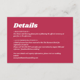Tarjeta De Recepción Detalles del Boda Retro Viva Magenta Minimalista e