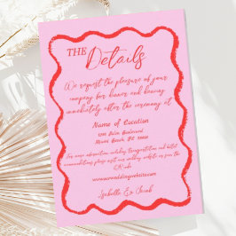 Tarjeta De Recepción Detalles del Boda retro Wavy rosa y manuscrito roj