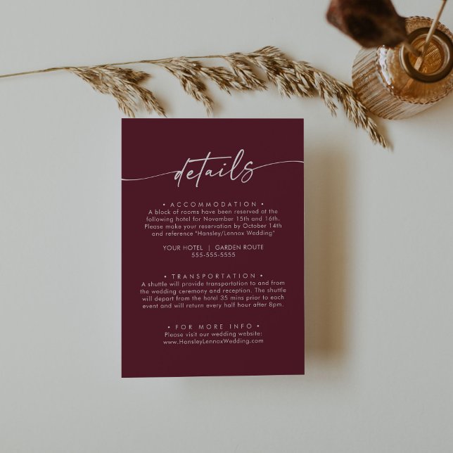 Tarjeta De Recepción Detalles del Boda Rojo Borgoña Moda Boho (Subido por el creador)