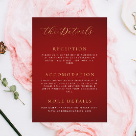 Tarjeta De Recepción Detalles del Boda romántico del monograma rojo osc