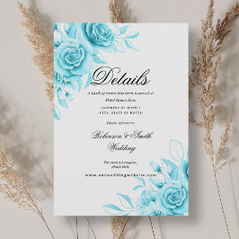 Tarjeta De Recepción Detalles del Boda romántico floral turquesa