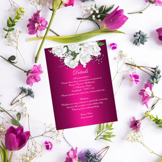 Tarjeta De Recepción Detalles del Boda rosa Boho Floral Fuchsia (Subido por el creador)