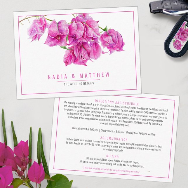 Tarjeta De Recepción Detalles del boda rosa de la acuarela buganvillas (Subido por el creador)