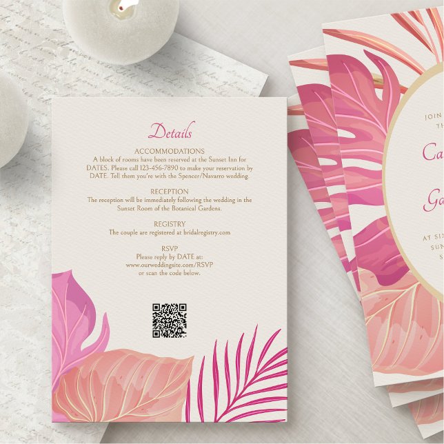 Tarjeta De Recepción Detalles del Boda rosa de la playa tropical (Subido por el creador)
