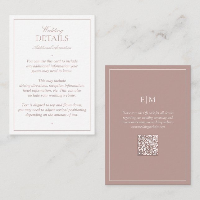 Tarjeta De Recepción Detalles del Boda rosa monograma elegante del códi (Anverso / Reverso)