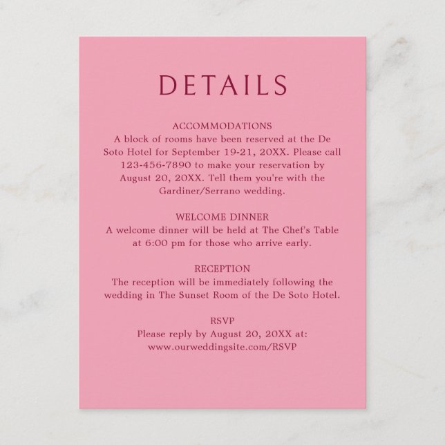 Tarjeta De Recepción Detalles del Boda rosa rojo y del Ampersor del Mon (Anverso)