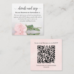 Tarjeta De Recepción Detalles del Boda rosa rosa Rubor y código QR RSVP