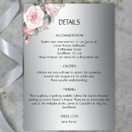 Tarjeta De Recepción Detalles del Boda rosa rosado y plateado
