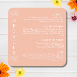 Tarjeta De Recepción Detalles del boda rosa rubio negrita curvado