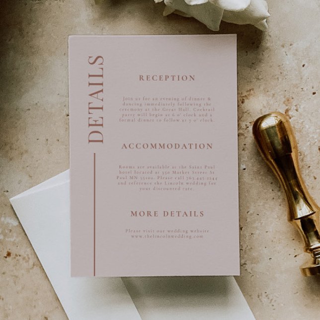 Tarjeta De Recepción Detalles del Boda rosa Rubor de línea limpia (Subido por el creador)