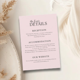 Tarjeta De Recepción Detalles del Boda rosa Rubor de moda