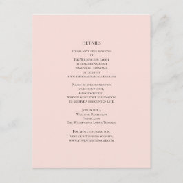 Tarjeta De Recepción Detalles del Boda rosa simple