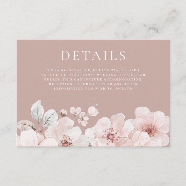 Tarjeta De Recepción Detalles del Boda rosa y las flores de Rubor (Anverso)