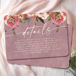 Tarjeta De Recepción Detalles del Boda rosado de Ophelia Cottagecore Du
