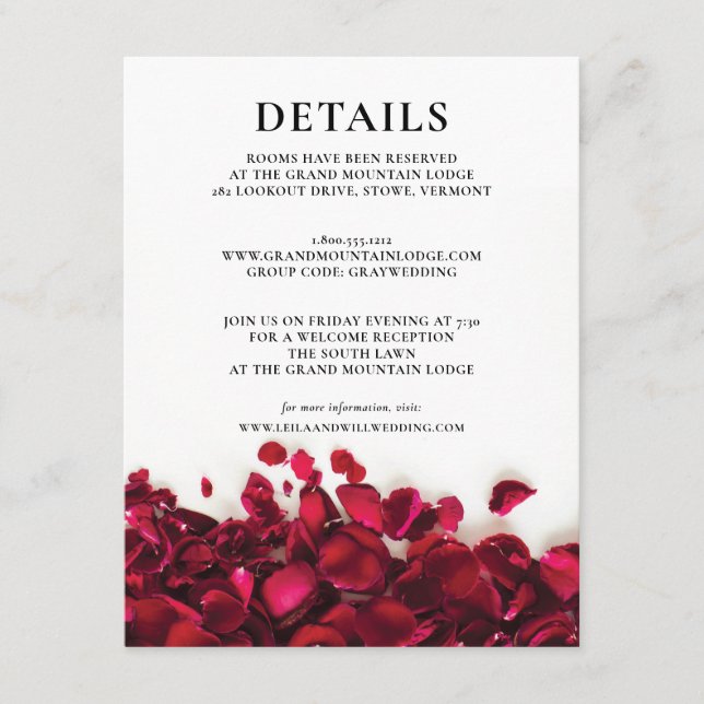 Tarjeta De Recepción Detalles del Boda Roses Rojos (Anverso)