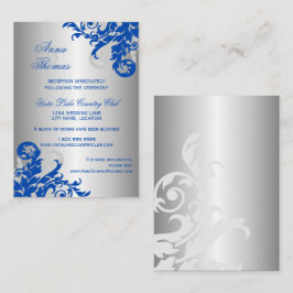 Tarjeta De Recepción Detalles del Boda Royal Blue Silver Flourier
