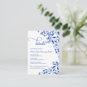 Tarjeta De Recepción Detalles del Boda Royal Blue Swirls