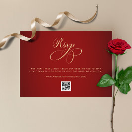 Tarjeta De Recepción Detalles del Boda RSVP del código QR del oro rojo 