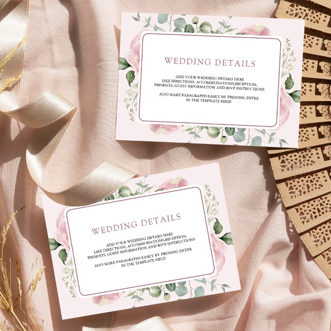 Tarjeta De Recepción Detalles del Boda Rubor Floral Rosa Eucalyptus (Subido por el creador)