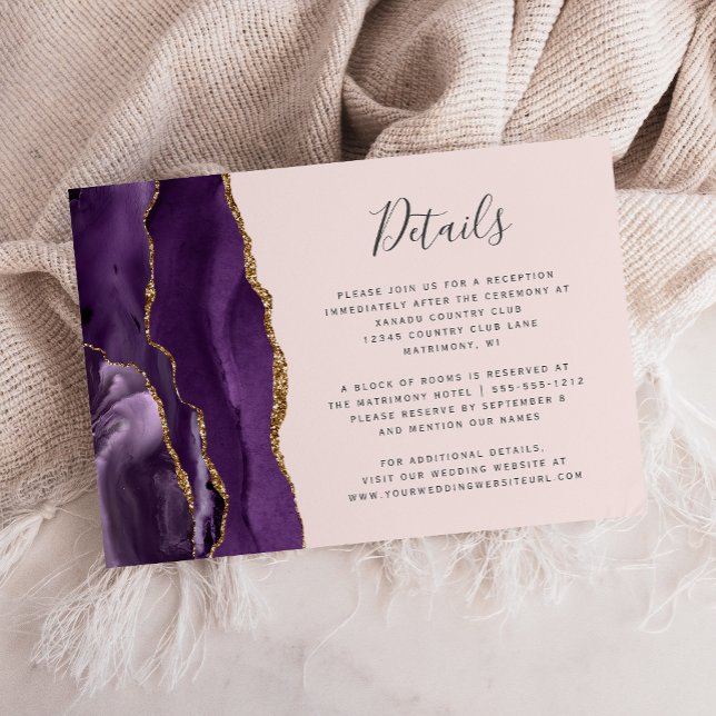 Tarjeta De Recepción Detalles del Boda Rubor Morple Gold Agate (Subido por el creador)