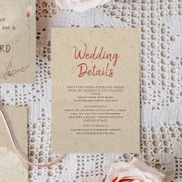 Tarjeta De Recepción Detalles del Boda ruso del Boho Floral Kraft