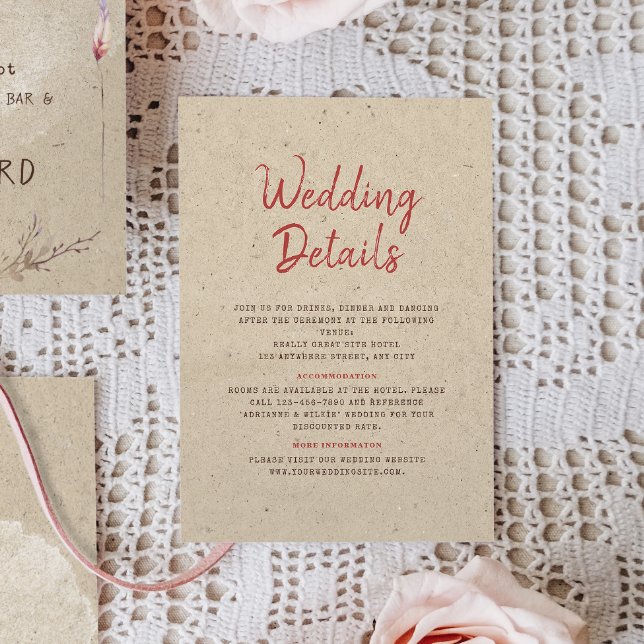 Tarjeta De Recepción Detalles del Boda ruso del Boho Floral Kraft (Subido por el creador)