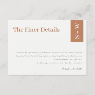 Tarjeta De Recepción Detalles del Boda Rust Tan, Naranja quemado modern