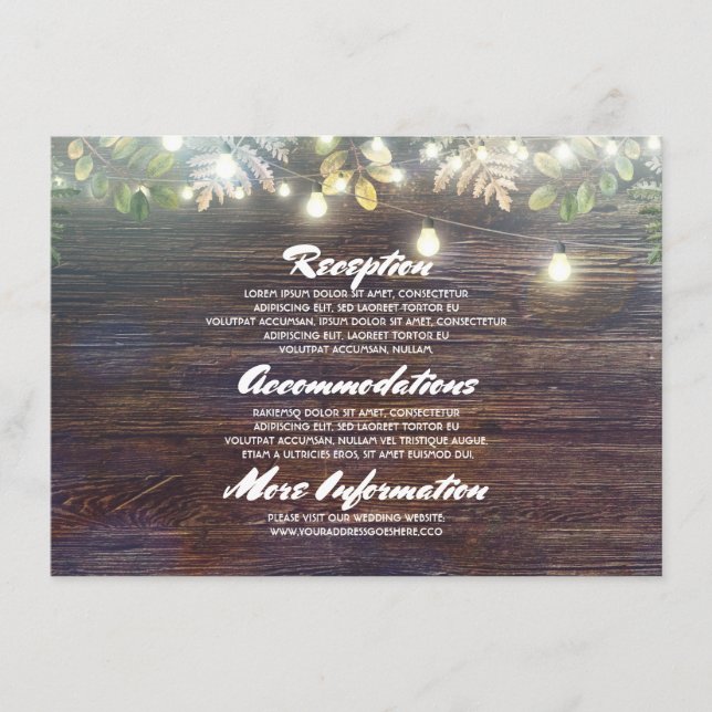 Tarjeta De Recepción Detalles del Boda Rustic Barn Wood - Información (Anverso)