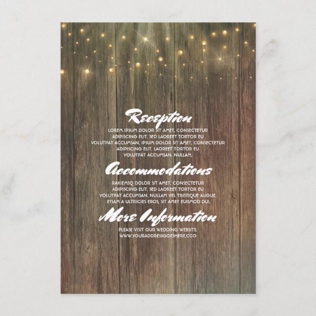 Tarjeta De Recepción Detalles del Boda Rustic Barn Wood - Información (Anverso)