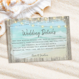 Tarjeta De Recepción Detalles del Boda Rustic Beach Wood String Lights