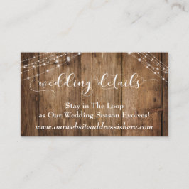Tarjeta De Recepción Detalles del Boda Rustic Brown Wood & Lights