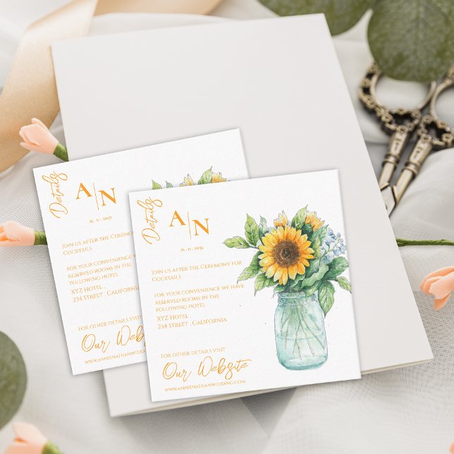Tarjeta De Recepción Detalles del Boda Rustic Sunflower Mason Jar (Rustic Sunflower Mason Jar Wedding Details Enclosure Card)