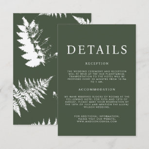 Tarjeta De Recepción Detalles del Boda Rustic Watercolor Wild Fern