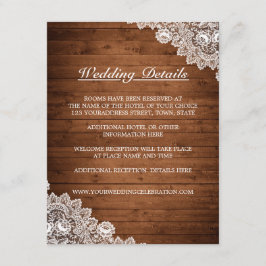 Tarjeta De Recepción Detalles del Boda Rustic Wood & White Lace