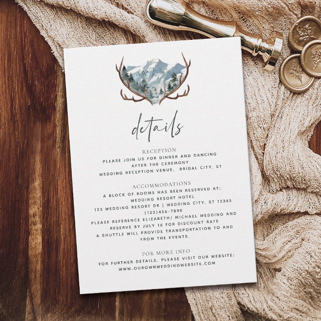 Tarjeta De Recepción Detalles del Boda Rústico Antlers Mountain (Subido por el creador)