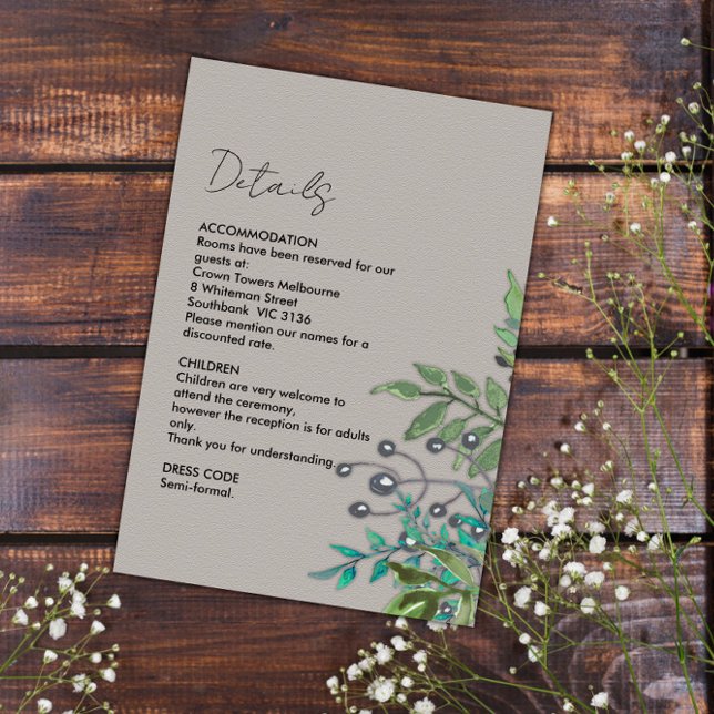 Tarjeta De Recepción Detalles del Boda Rústico Botánico Gris Pálido (Subido por el creador)