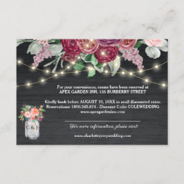 Tarjeta De Recepción Detalles del Boda Rústico Burgundy Mason Jar Light