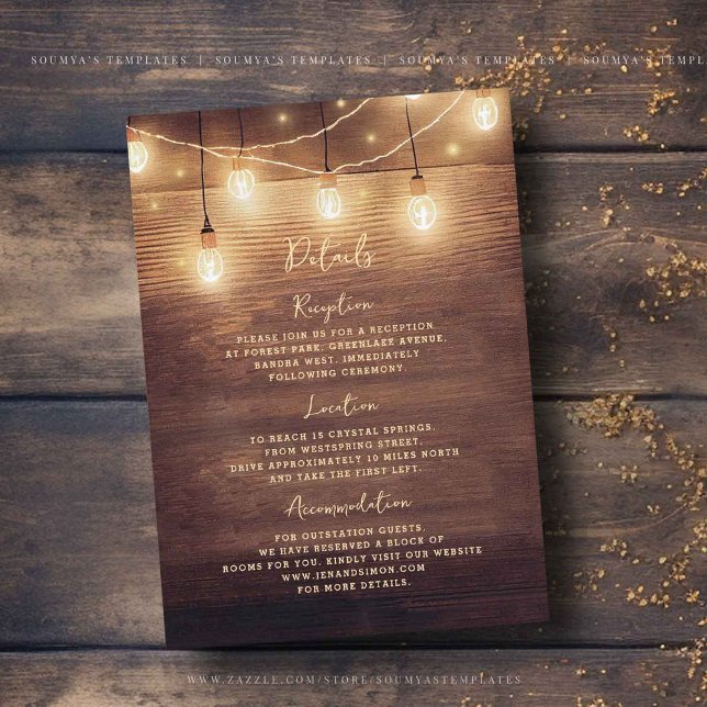 Tarjeta De Recepción Detalles del Boda Rústico Country Wood Light Lace (Subido por el creador)