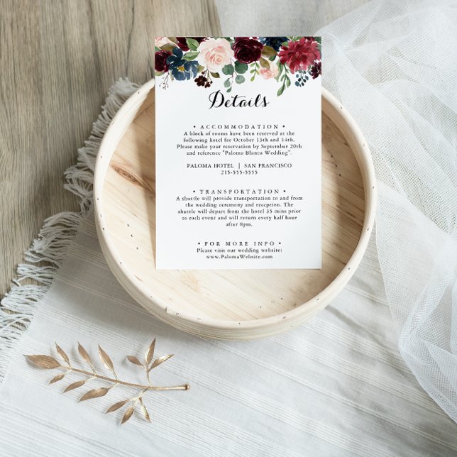 Tarjeta De Recepción Detalles del Boda rustico de caligrafía borgoñona  (Subido por el creador)
